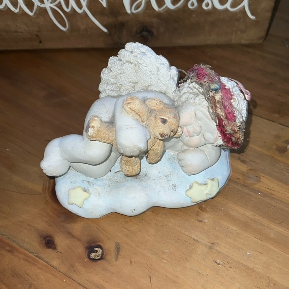 Dreamsicles Figurine-Slumber Party -Signed 1999- Large Angel Cherub-Teddy Bear